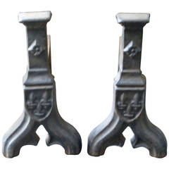 Vintage Cast Iron French Andirons, Firedogs