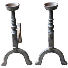 Vintage French Cast Iron Andirons, Cupdogs