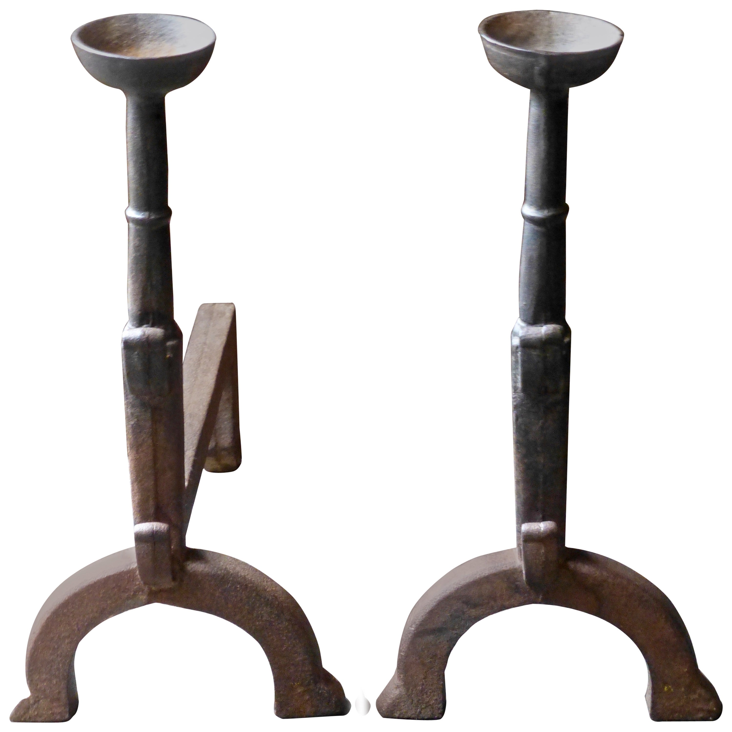 French Cast Iron Andirons, Cupdogs