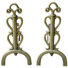 Vintage French Brass Andirons, Firedogs