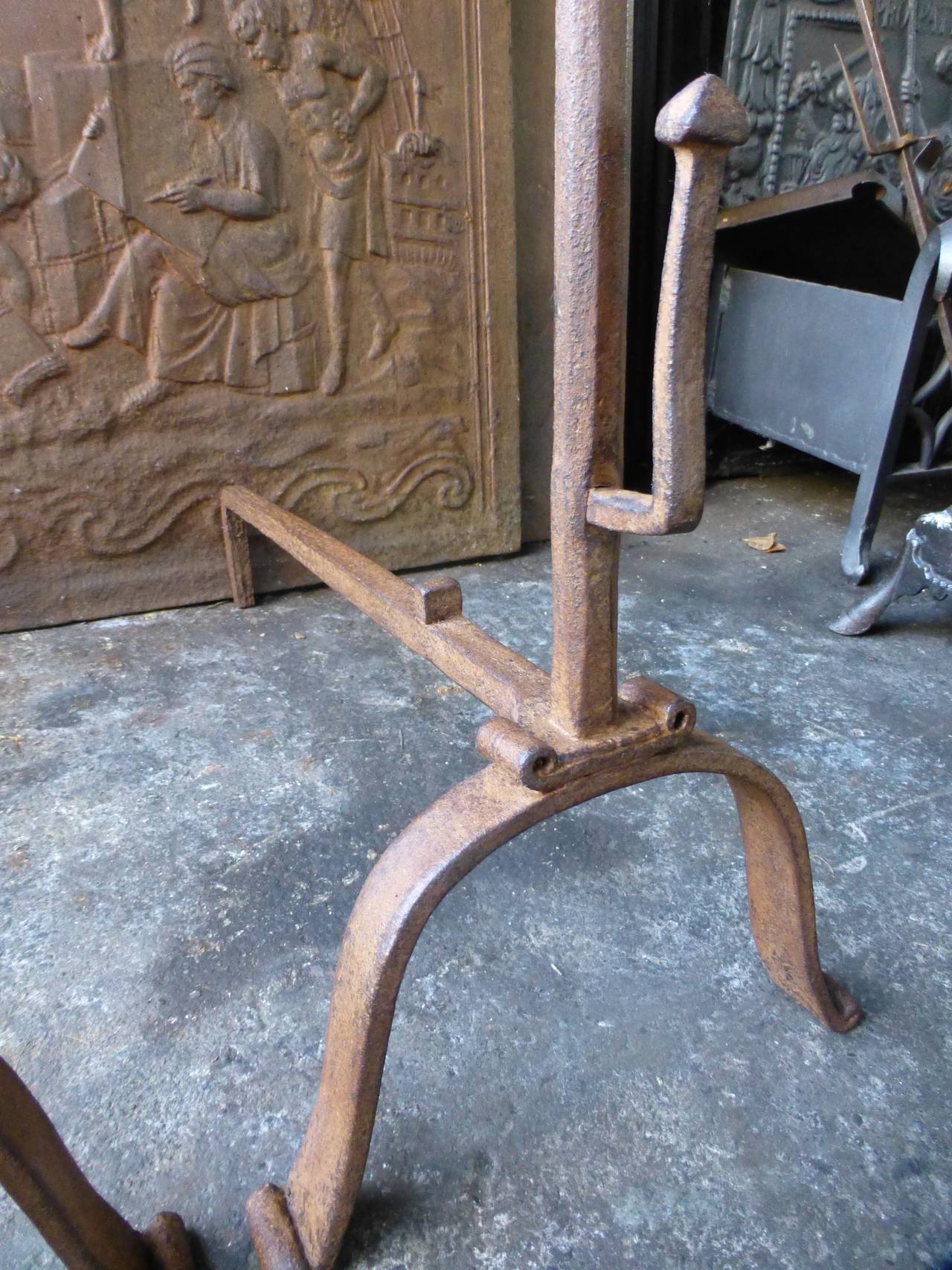 Forged 18th Century French Andirons, Firedogs For Sale