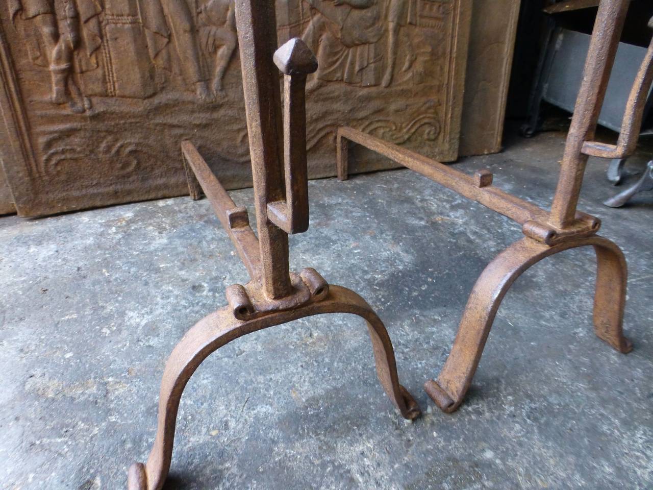 Iron 18th Century French Andirons, Firedogs For Sale