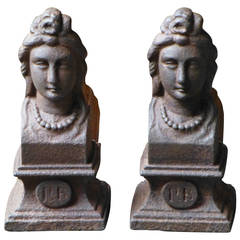 French Cast Iron Andirons, Firedogs