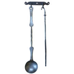 18/19th Century Dutch Fireplace Tool Set and Hanger