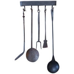 18th - 19th Century Fireplace Tool Set and Hanger