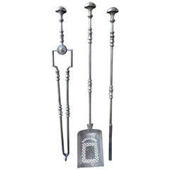 19th Century Polished Steel Fireplace Tool Set