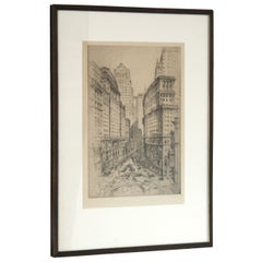 Vintage 1927 Etching of Bowling Green Park New York by Anton Schutz