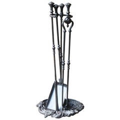 Antique 19th Century English Fireplace Tool Set And Stand