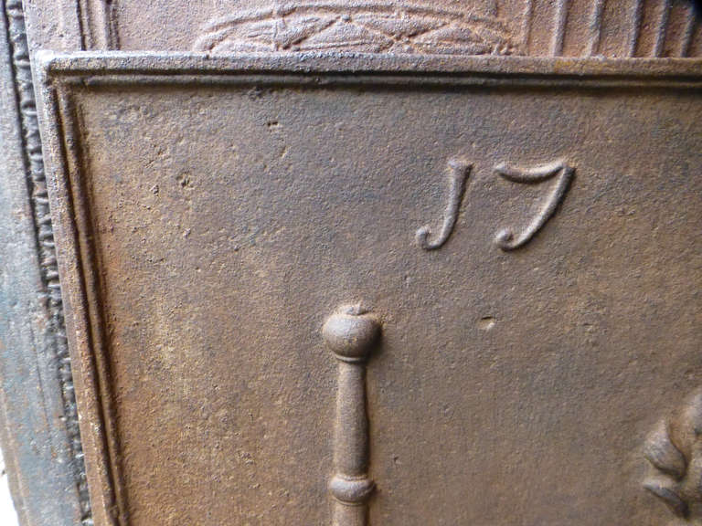 French 18th Century Pillars with Flower Basket Fireback Dated 1799