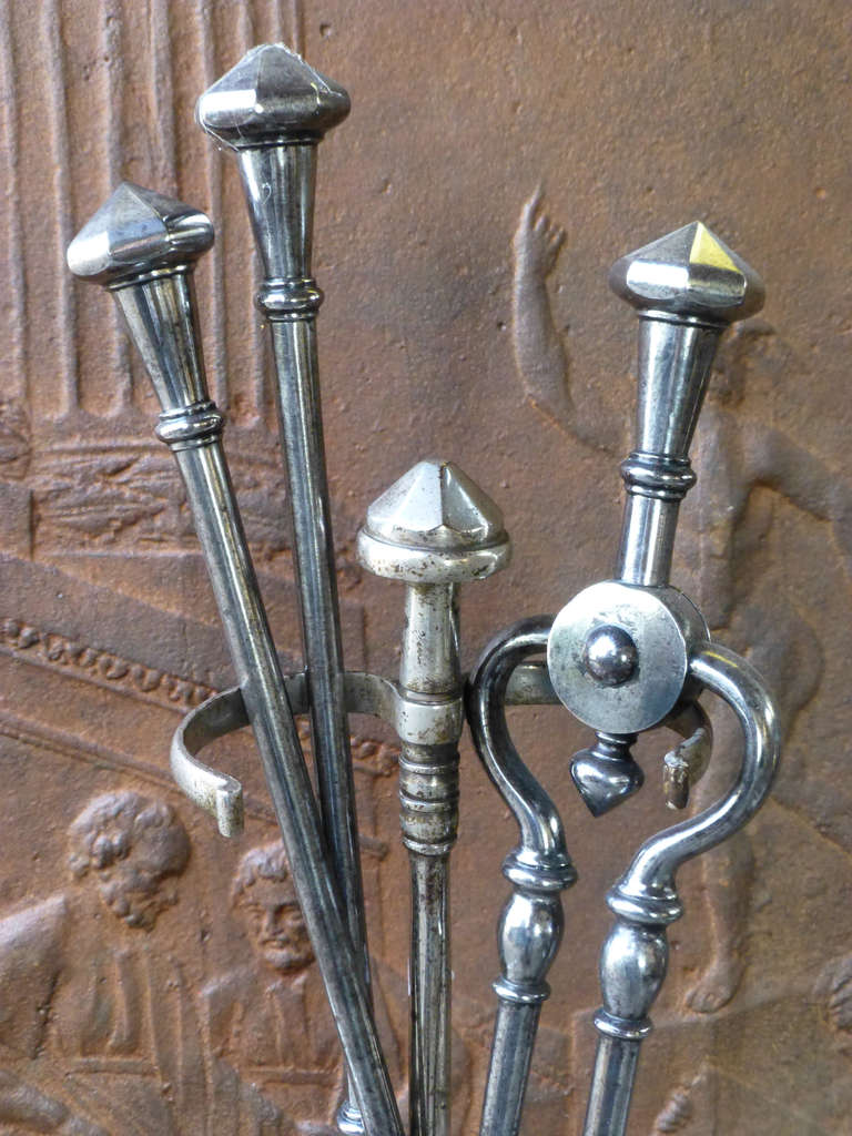 19th C Polished Steel Fireplace Tool Set And Stand at 1stdibs