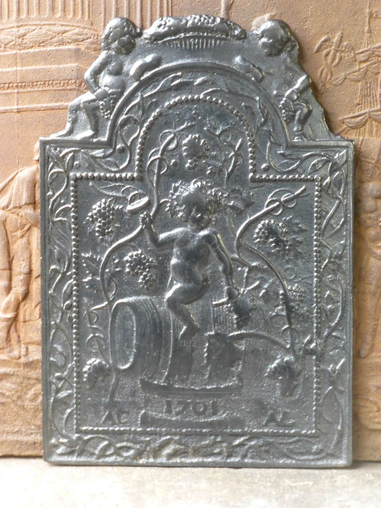 17th c. Young Bacchus Fireback Dated 1701