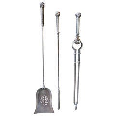 19th Century Polished Steel Fireplace Tool Set