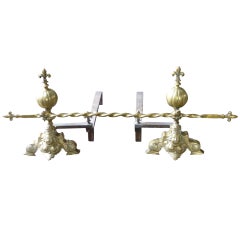 Vintage French Louis XIV Style Andirons, Firedogs, 19th Century