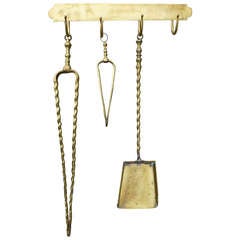 Antique 18th C. Brass Fireplace Tools Set - Companion Set