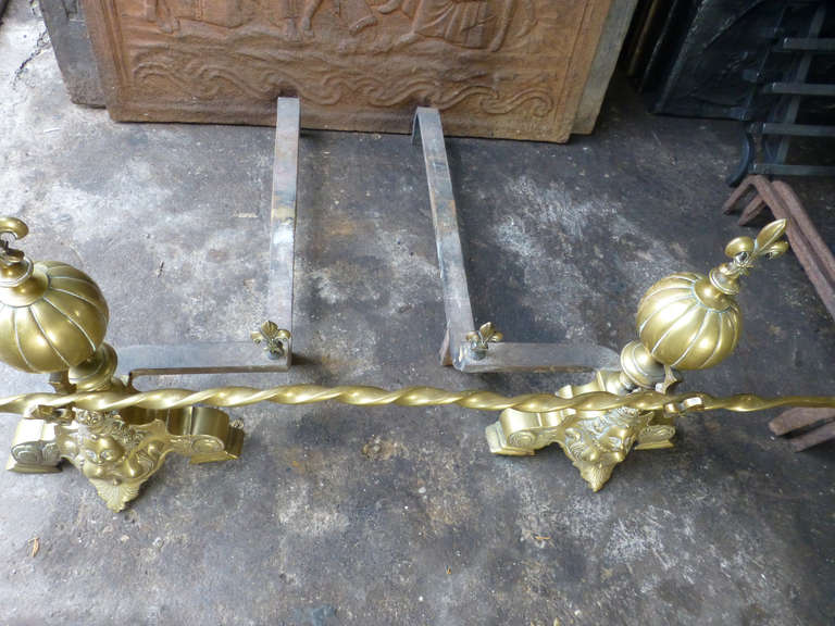 Antique French Louis XIV Style Andirons, Firedogs, 19th Century In Good Condition For Sale In Soest, NL