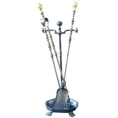 Antique 19th Century French Fireplace Tool Set And Stand
