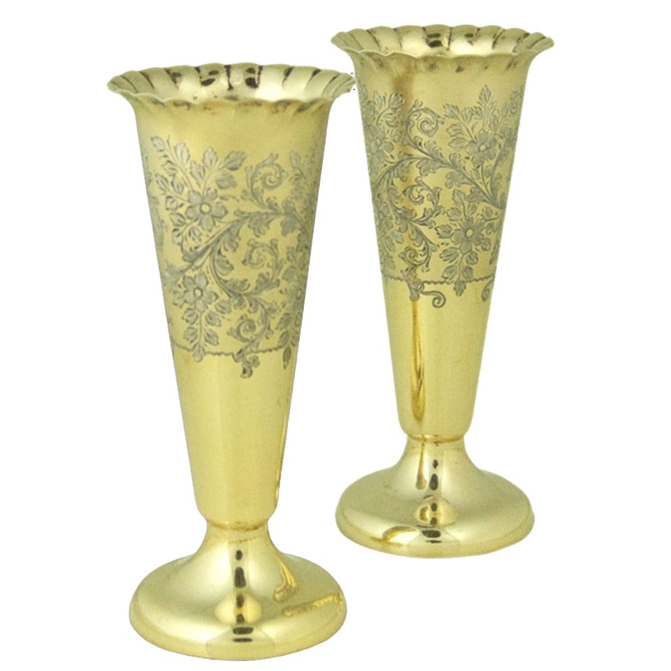 Pair Antique Silver-gilt Vases For Sale