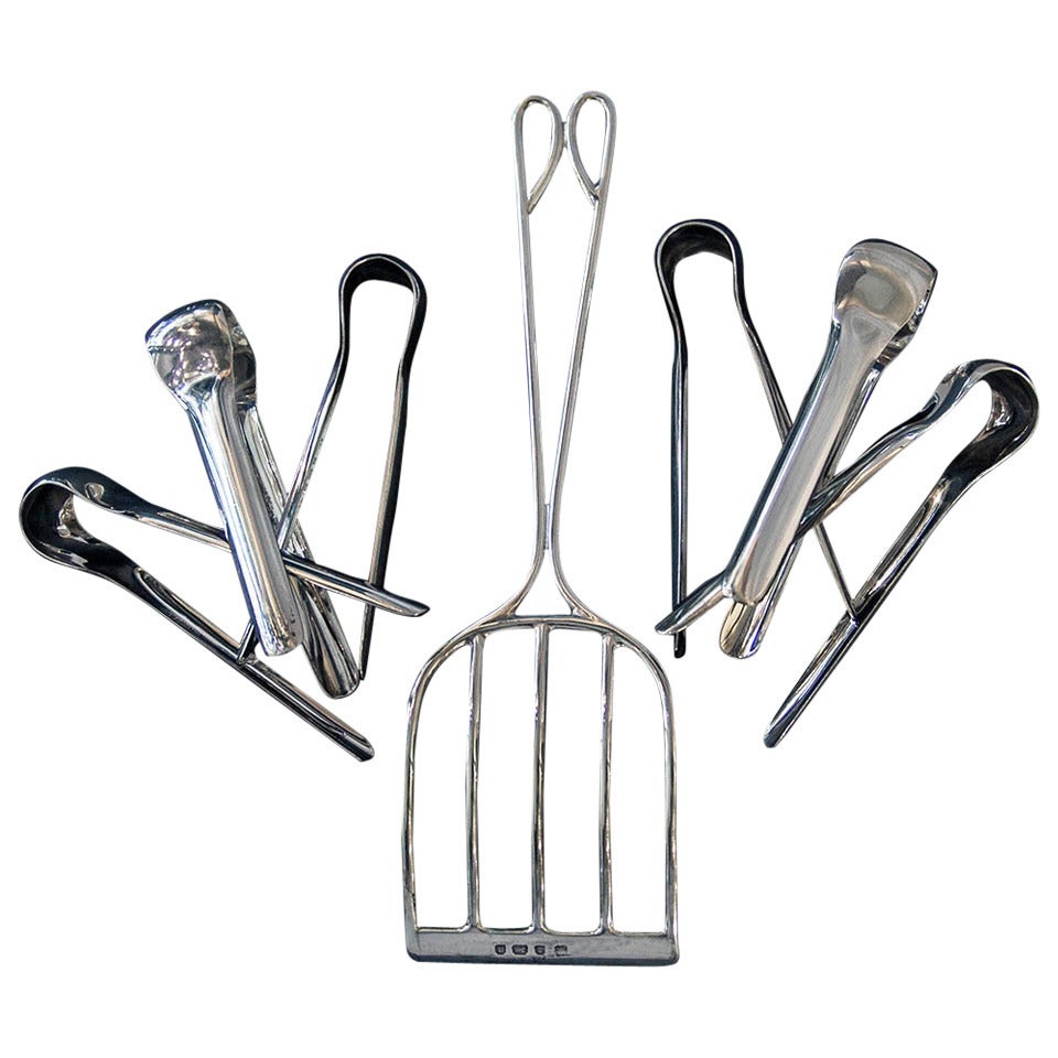 Antique English Sterling Silver Asparagus Set For Sale