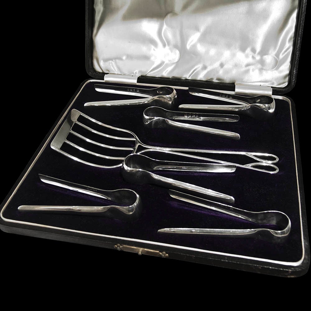 Antique English Sterling Silver Asparagus Set In Excellent Condition For Sale In London, GB