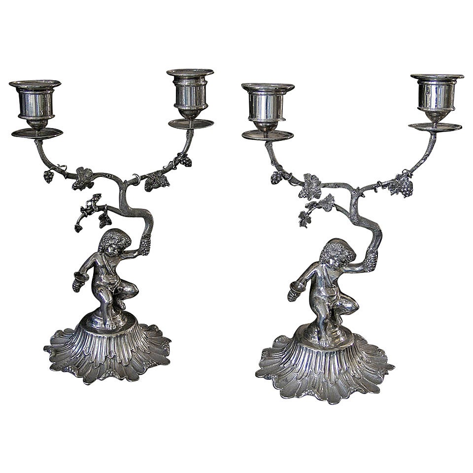 Pair of Antique English Sterling Silver Victorian Candelabras For Sale