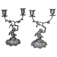 Pair of Antique English Sterling Silver Victorian Candelabras