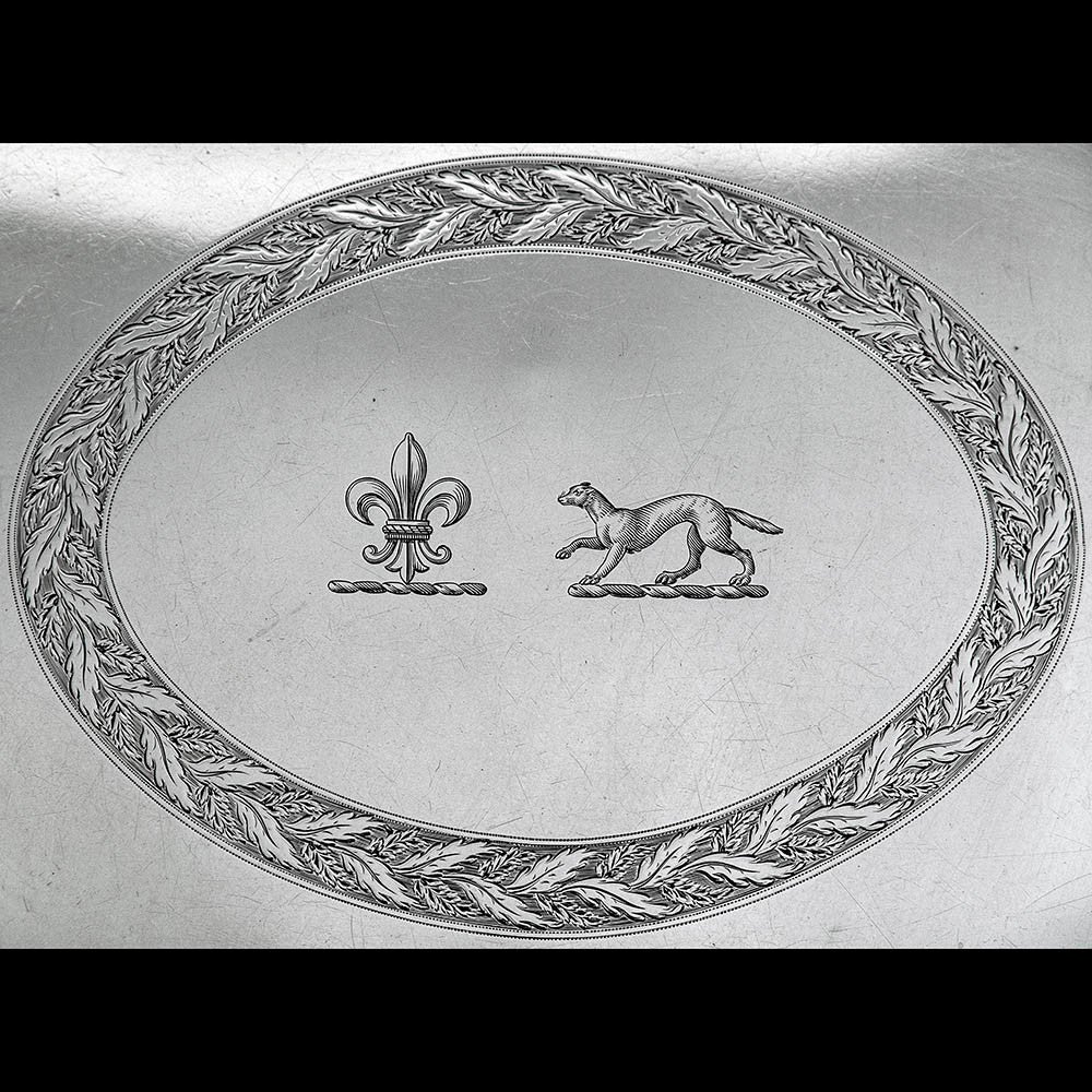 19th Century English Georgian Silver Two Handled Tray with Engraved Cartouche, London, 1800 For Sale