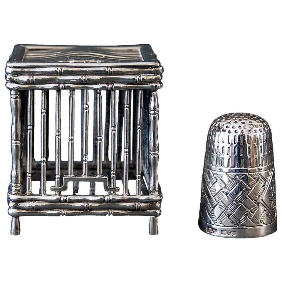 Antique Chinese Export Silver Bird Cage For Sale