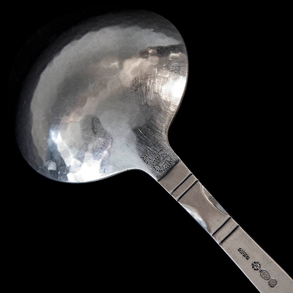 A round bowl sterling silver Antik pattern soup spoon by Georg Jensen (overmarked London 1965)
