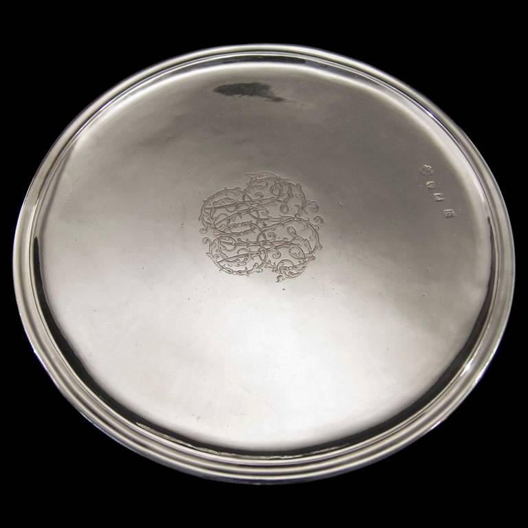 A very good George first silver Tazza, engraved with contemporary monogram. Hallmarked on upper surface with part mark in side the circular pedestal foot.