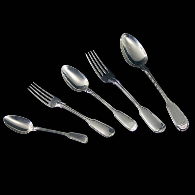 A set of Fiddle & Thread Pattern Flatware mostly by William Chawner except for eleven teaspoons by Josiah Piercy (60 pieces in total)