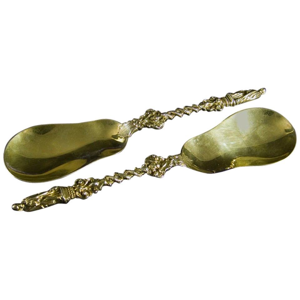 Antique English Silver Gilt Serving Spoons For Sale