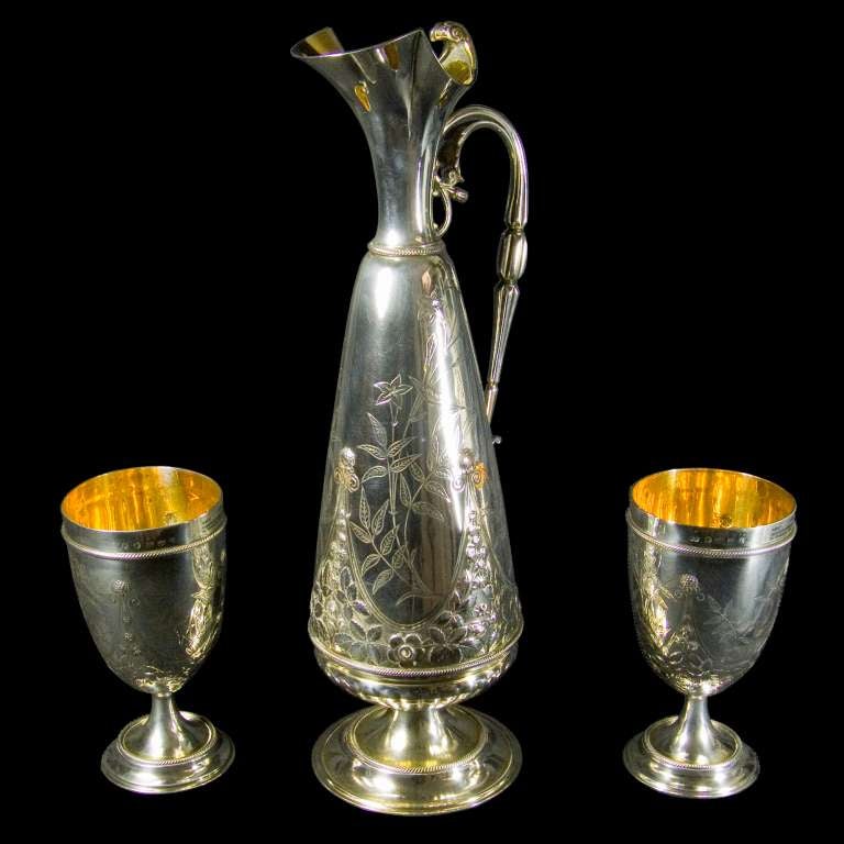 English Silver Ewer and Goblets