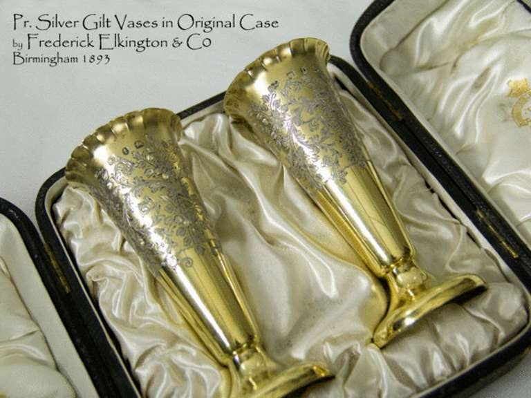 Pair Antique Silver-gilt Vases In Excellent Condition For Sale In London, GB
