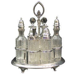 Antique English Silver Six Bottle Cruet Stand