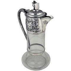 Antique Silver Mounted Plain Glass Claret Jug Bacchanalian