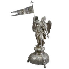 Antique Spanish Colonial Silver Statue of St. Michael the Archangel