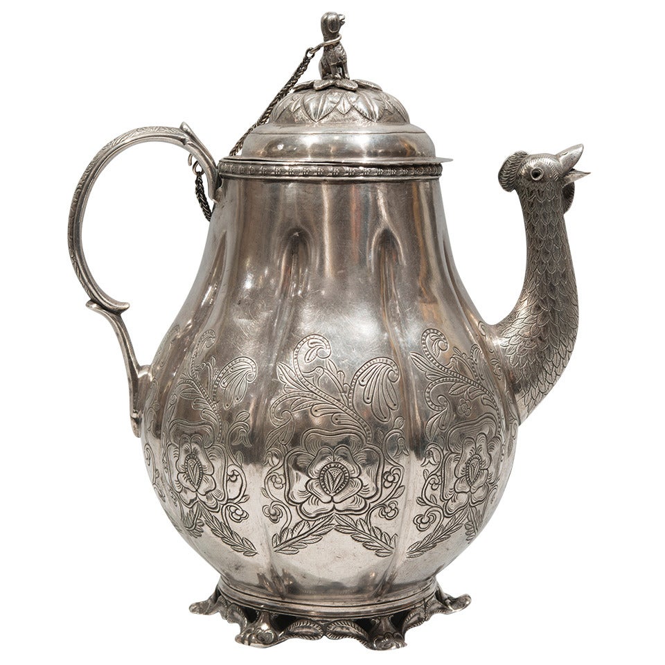 19th Century Pear-Shaped Silver Cafetera