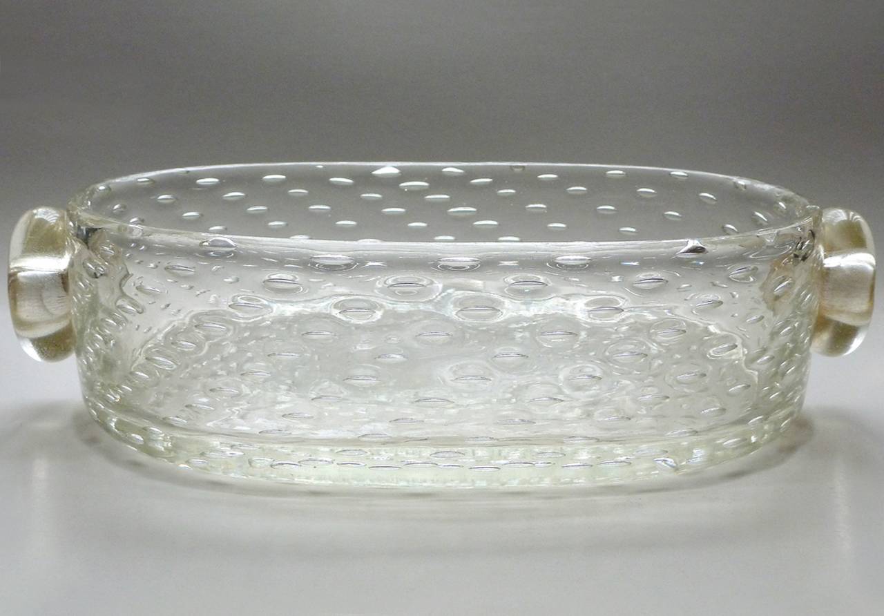 Hand-Crafted Seguso Vetri D' Arte Murano Gold Medallions Italian Art Glass Vanity Tray Bowl