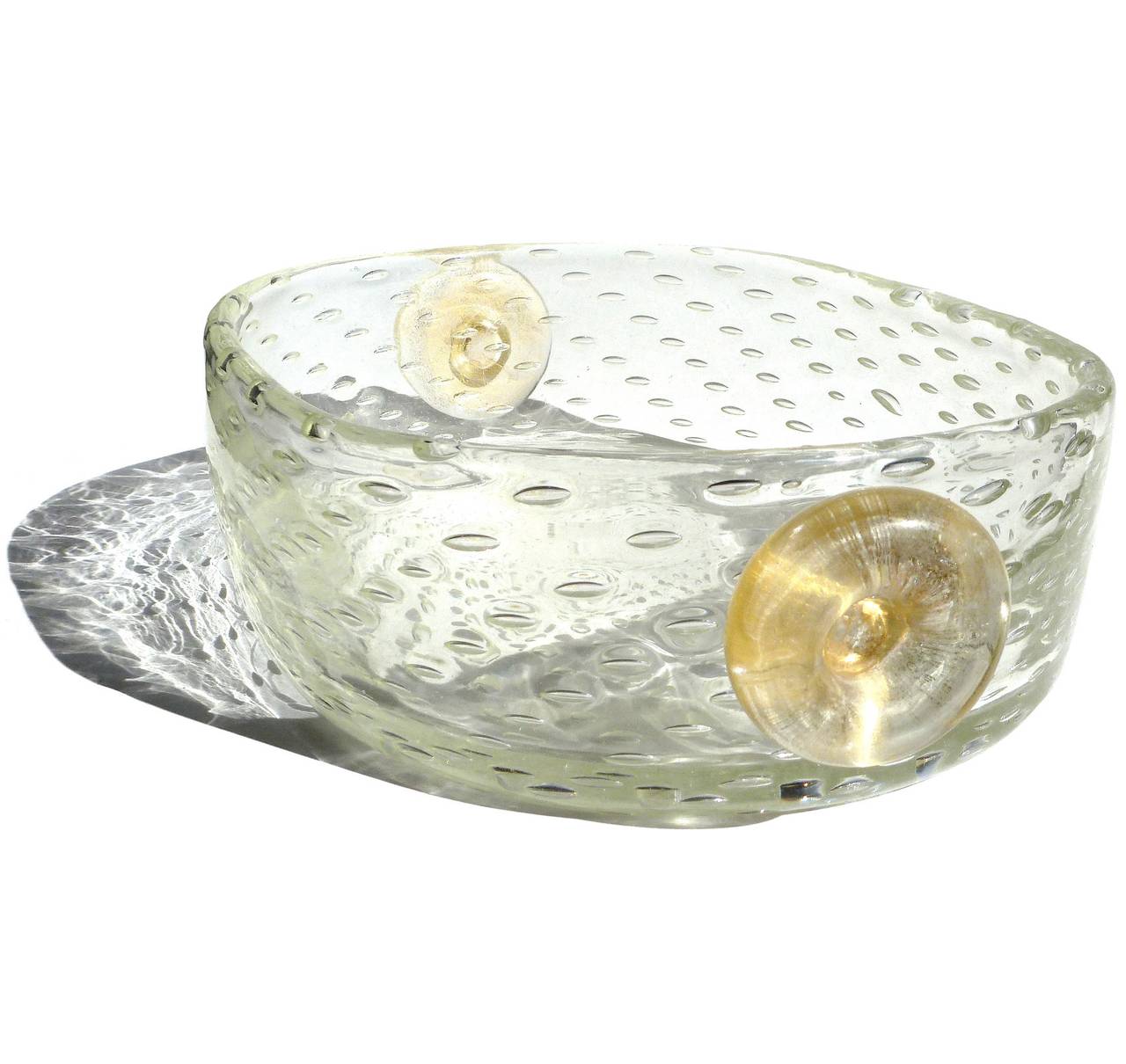 Seguso Vetri D' Arte Murano Gold Medallions Italian Art Glass Vanity Tray Bowl In Excellent Condition In Kissimmee, FL