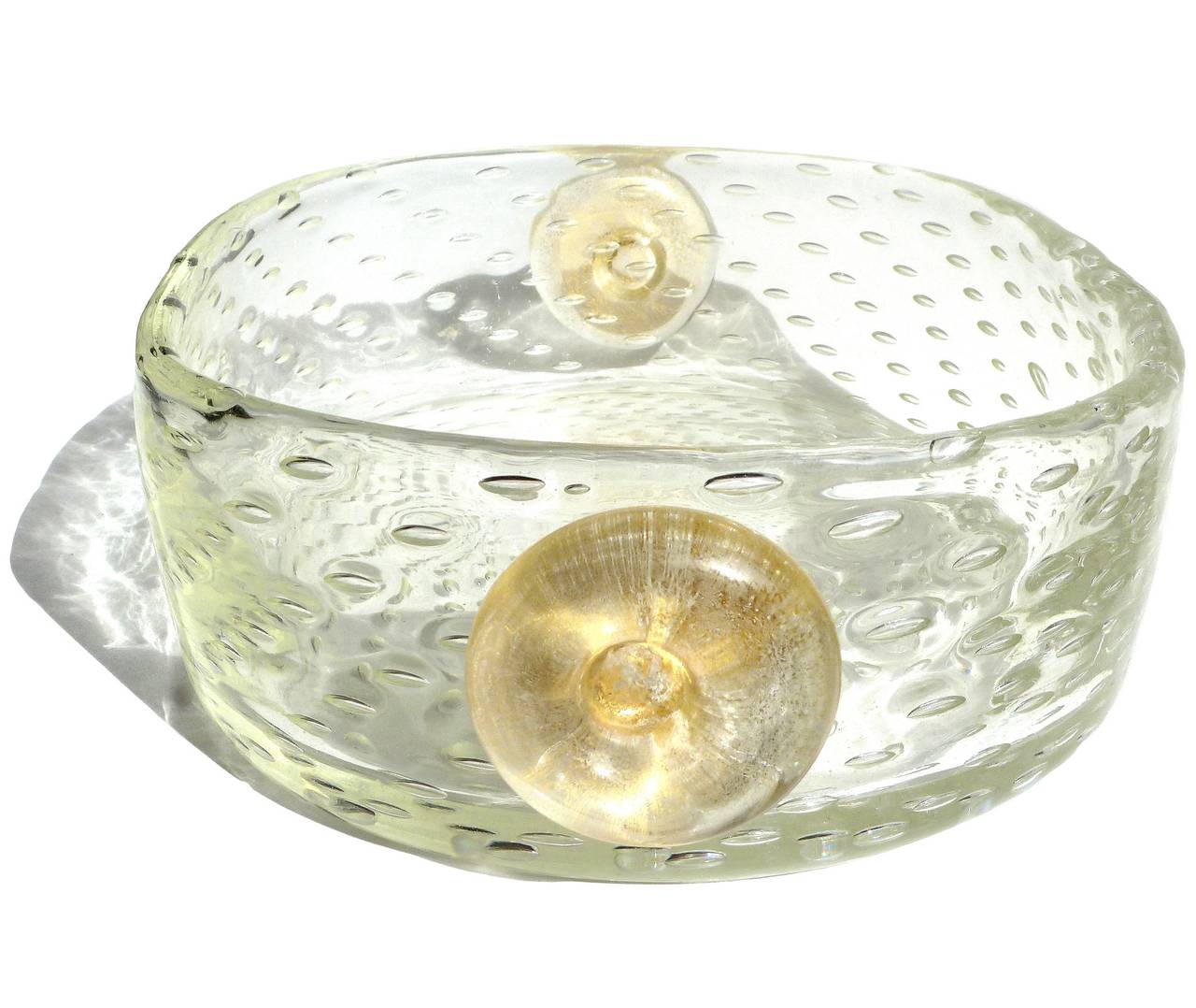 Hollywood Regency Seguso Vetri D' Arte Murano Gold Medallions Italian Art Glass Vanity Tray Bowl