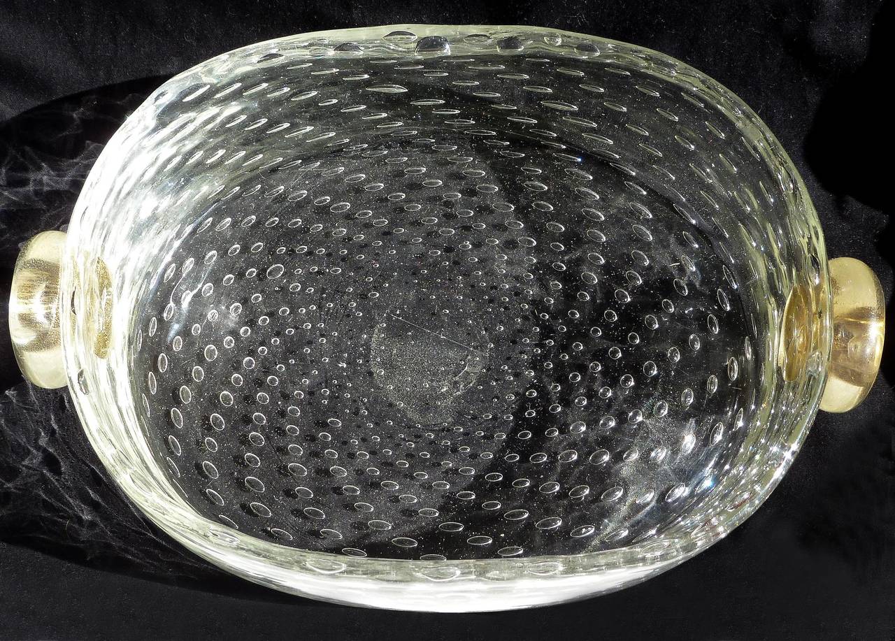 20th Century Seguso Vetri D' Arte Murano Gold Medallions Italian Art Glass Vanity Tray Bowl