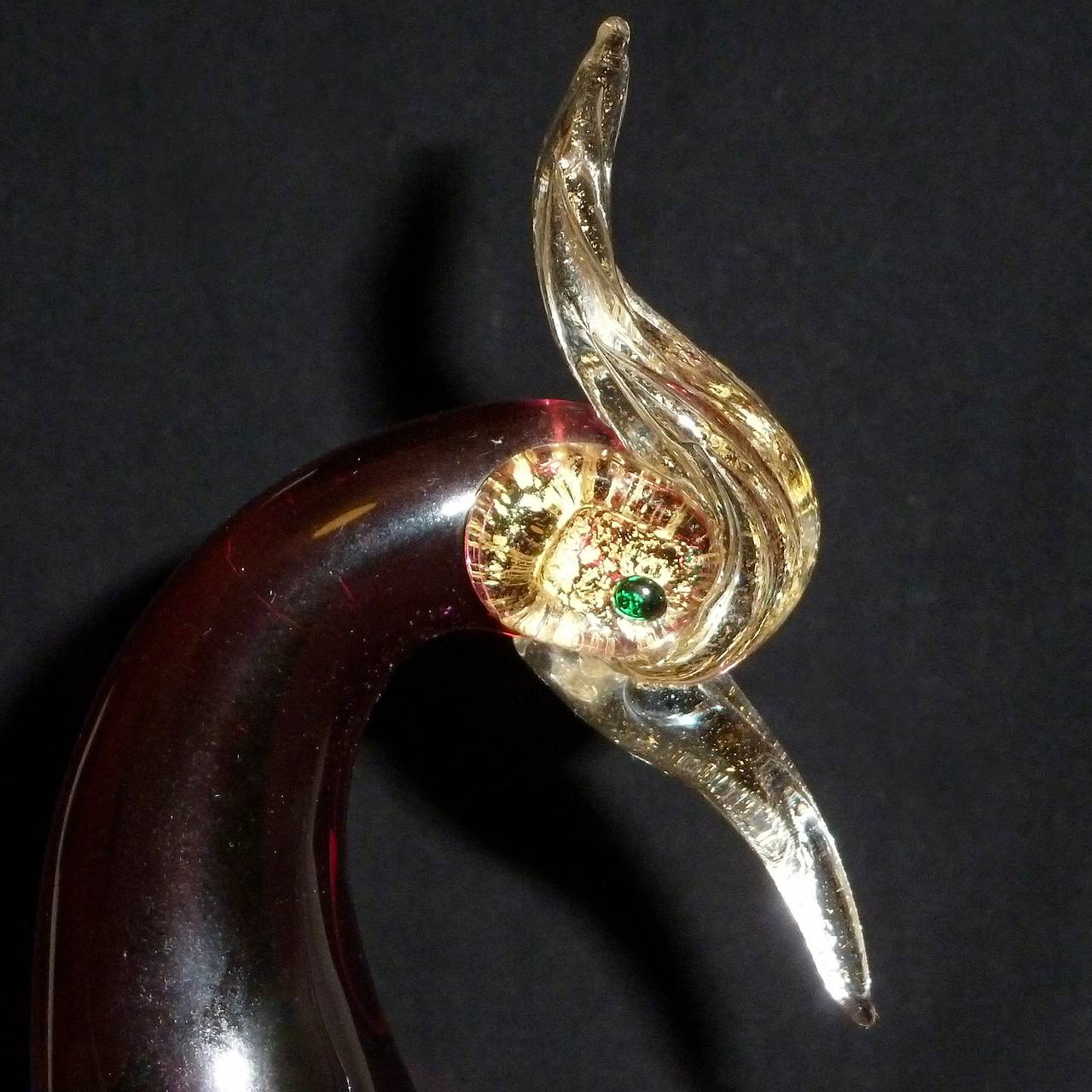 20th Century Barbini Murano Purple Gold Bird of Paradise Italian Art Glass Pheasant Sculpture