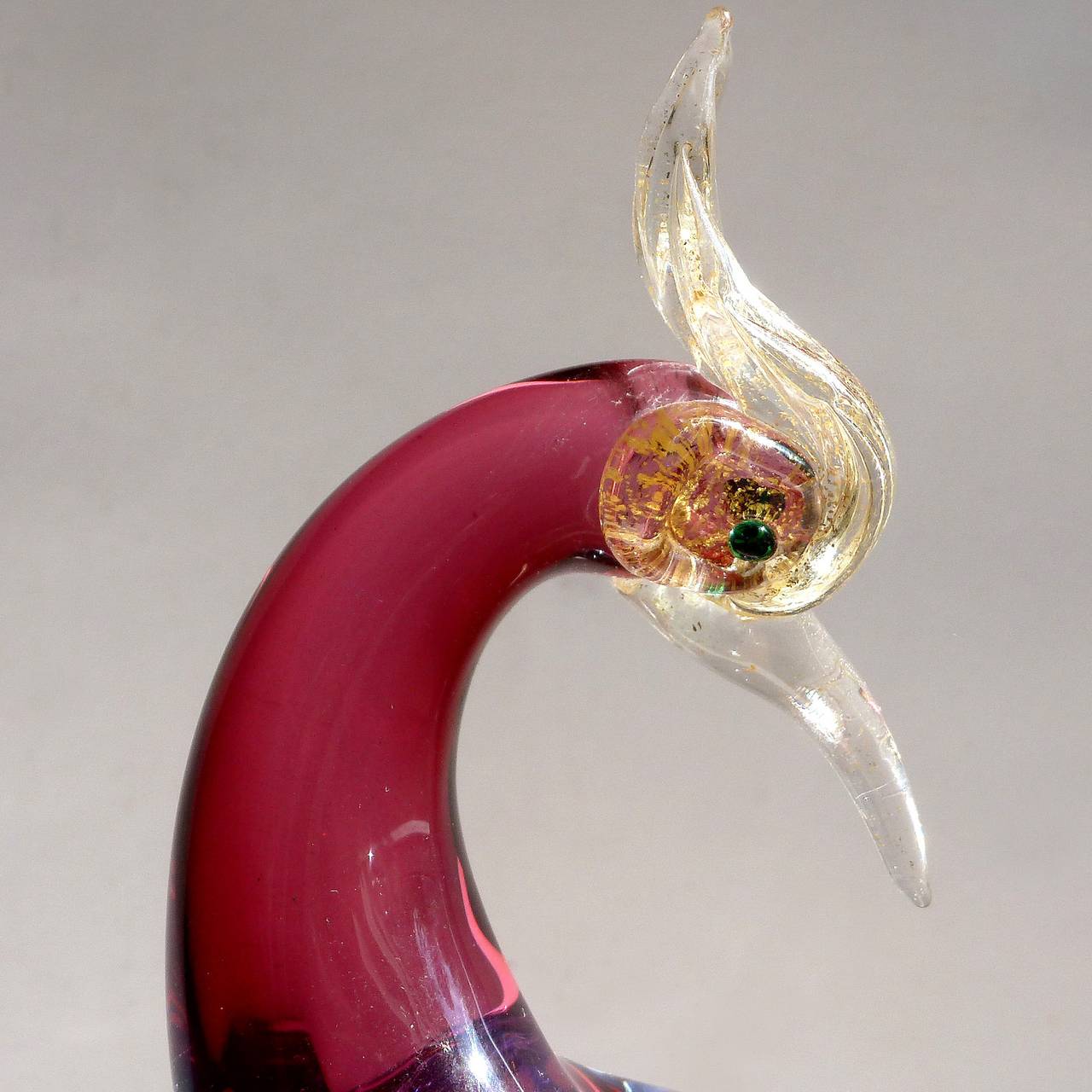 Mid-Century Modern Barbini Murano Purple Gold Bird of Paradise Italian Art Glass Pheasant Sculpture