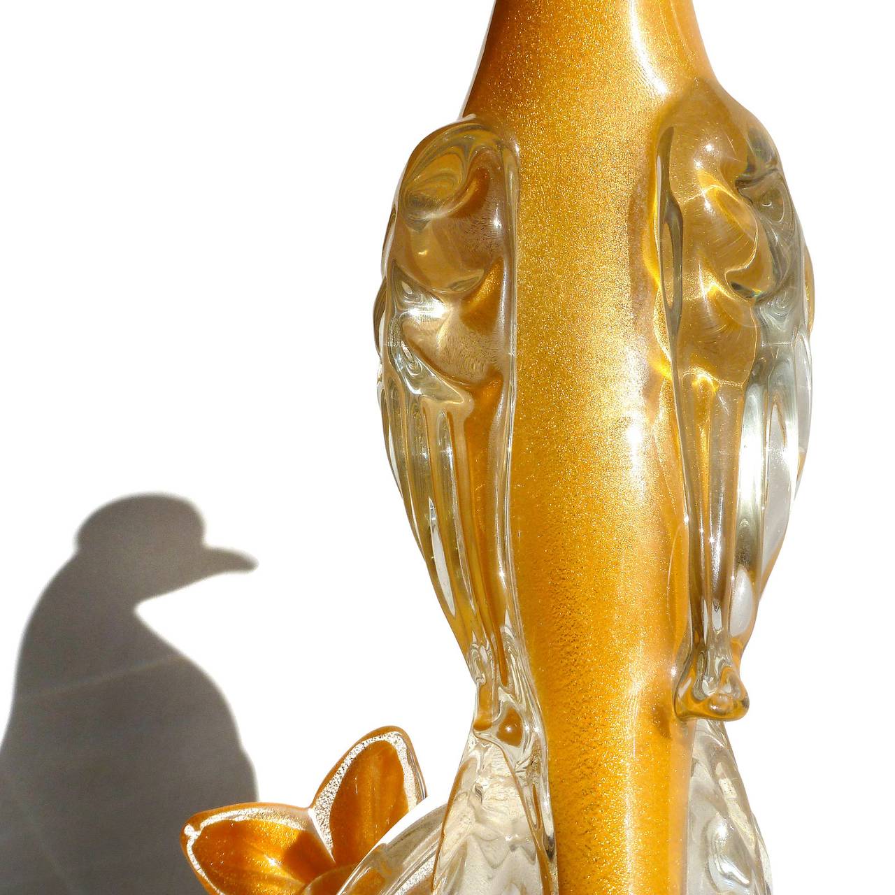 Barbini Murano Orange Gold Bird Of Paradise Italian Art Glass Pheasant Sculpture In Excellent Condition In Kissimmee, FL