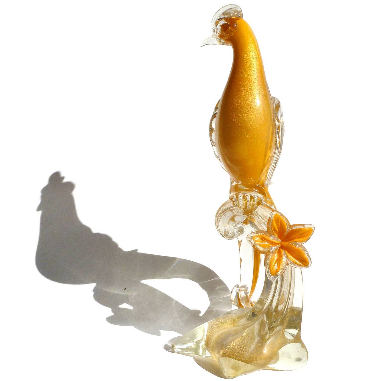 Mid-Century Modern Barbini Murano Orange Gold Bird Of Paradise Italian Art Glass Pheasant Sculpture