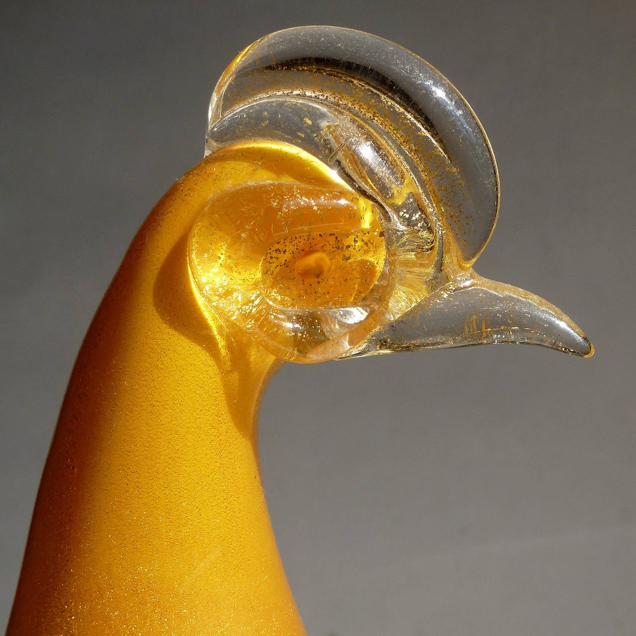 Hand-Crafted Barbini Murano Orange Gold Bird Of Paradise Italian Art Glass Pheasant Sculpture