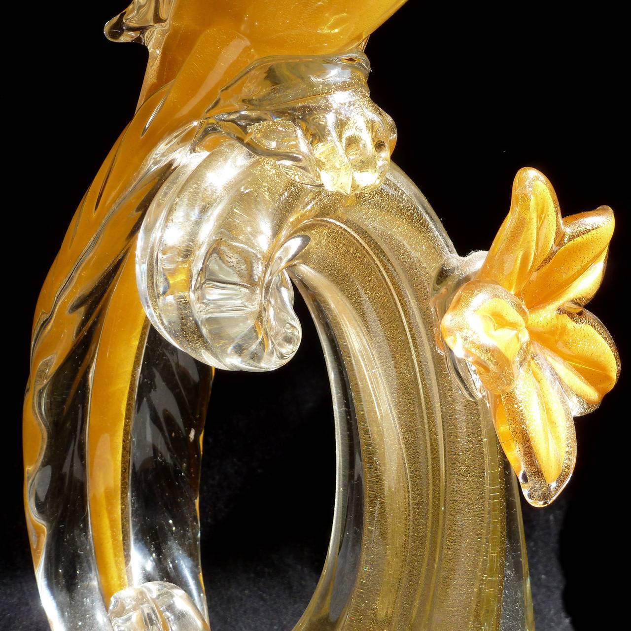 Barbini Murano Orange Gold Bird Of Paradise Italian Art Glass Pheasant Sculpture 1
