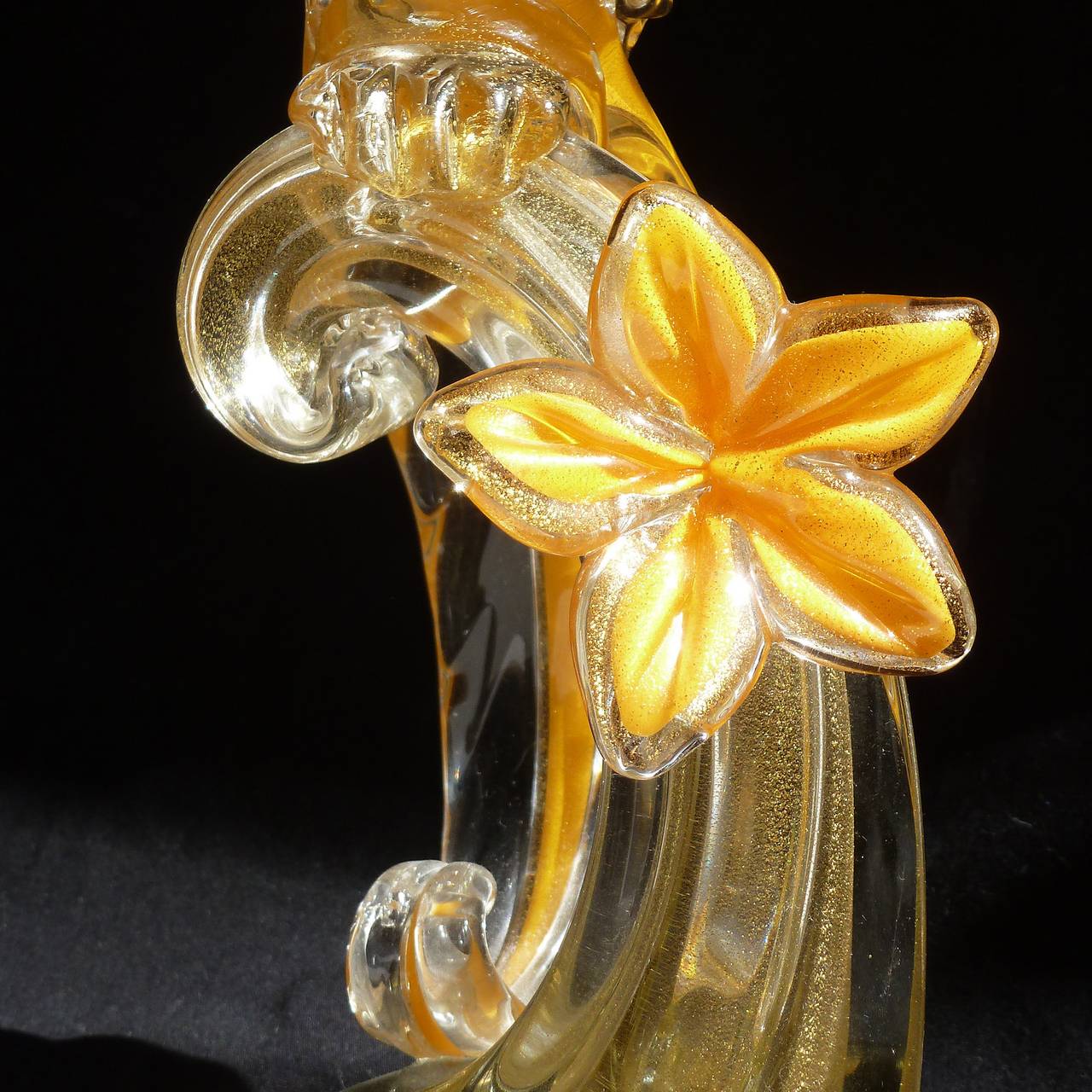 20th Century Barbini Murano Orange Gold Bird Of Paradise Italian Art Glass Pheasant Sculpture