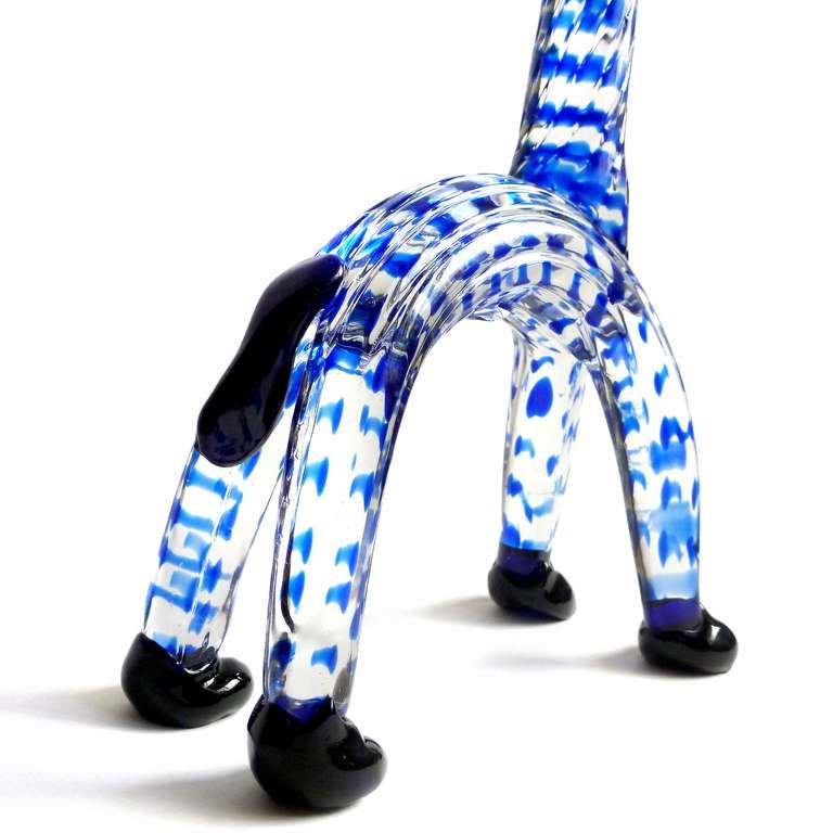 Ercole Barovier Murano Cobalt Blue Spots Italian Art Glass Giraffe Animal Sculpture In Excellent Condition In Kissimmee, FL