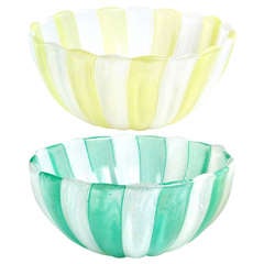 Venini Murano Zanfirico Ribbons Yellow Green Italian Art Glass Jewelry Dishes